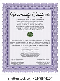 Violet Warranty. Cordial design. Detailed. With complex background. 