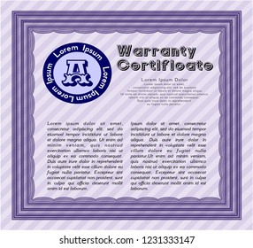 Violet Warranty. Customizable, Easy to edit and change colors. With guilloche pattern and background. Good design. 