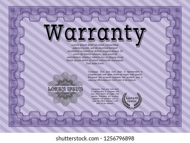 Violet Warranty. Customizable, Easy to edit and change colors. With guilloche pattern and background. Modern design. 