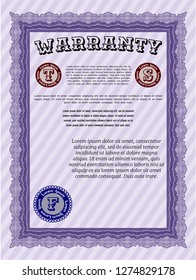 Violet Warranty. Customizable, Easy to edit and change colors. With guilloche pattern and background. Perfect design. 