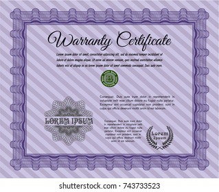 Violet Warranty. Customizable, Easy to edit and change colors. With great quality guilloche pattern. Retro design. 