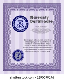 Violet Warranty. Detailed. With background. Sophisticated design. 