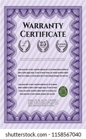 Violet Warranty. Detailed. Complex background. Money design. 