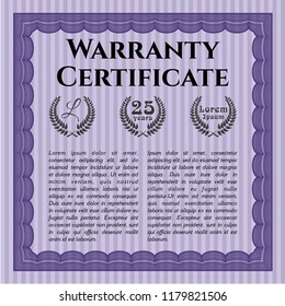 Violet Warranty. Detailed. Complex background. Money design. 