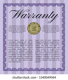 Violet Warranty. Detailed. With complex background. Superior design. 
