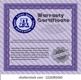 Violet Warranty. Detailed. With complex linear background. Lovely design. 