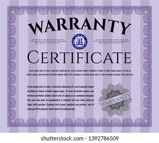 Violet Warranty. Detailed. With complex linear background. Good design. 