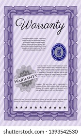 Violet Warranty. Easy to print. Detailed. Money Pattern design. 