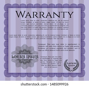 Violet Warranty. Easy to print. Money style design. Customizable, Easy to edit and change colors. 