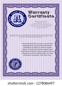Violet Warranty. Elegant design. With guilloche pattern and background. Customizable, Easy to edit and change colors. 