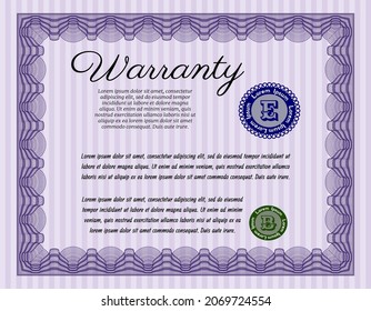 Violet Warranty. Excellent design.  With guilloche pattern.   