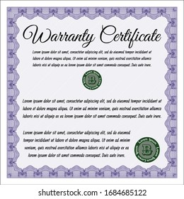 Violet Warranty. With great quality guilloche pattern. Vector illustration. Excellent design. 