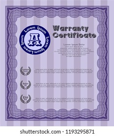 Violet Warranty. With guilloche pattern and background. Nice design. Vector illustration. 