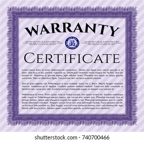 Violet Warranty. With guilloche pattern and background. Money Pattern design. Detailed. 