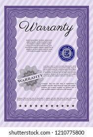 Violet Warranty. With guilloche pattern. Customizable, Easy to edit and change colors. Beauty design. 
