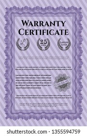 Violet Warranty. With guilloche pattern. Customizable, Easy to edit and change colors. Artistry design. 