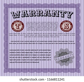 Violet Warranty. With guilloche pattern. Vector illustration. Money Pattern design. 