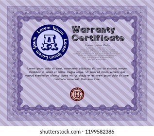Violet Warranty. With linear background. Cordial design. Vector illustration. 