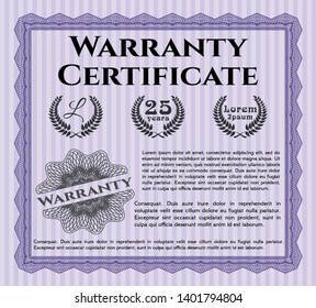 Violet Warranty. With linear background. Money Pattern. Detailed. 