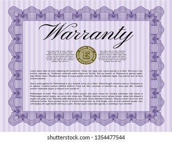 Violet Warranty. With linear background. Vector illustration. Retro design. 