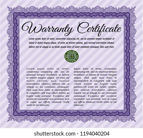 Violet Warranty. Modern design. Customizable, Easy to edit and change colors. With guilloche pattern and background. 