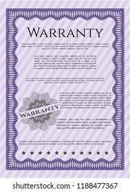 Violet Warranty. Modern design. With guilloche pattern and background. Customizable, Easy to edit and change colors. 