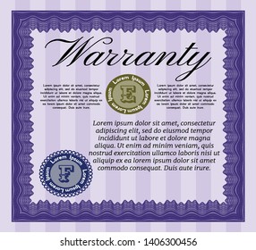 Violet Warranty. Modern design. Vector illustration. With guilloche pattern and background. 