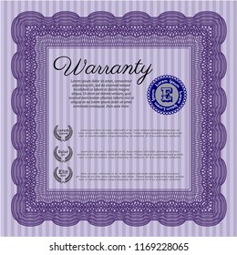 Violet Warranty. Money style design. Customizable, Easy to edit and change colors. With great quality guilloche pattern. 