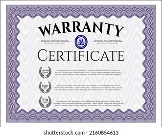 Violet Warranty. Money style design.  With guilloche pattern.  Customizable, Easy to edit and change colors. 