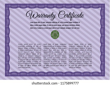 Violet Warranty. Nice design. Vector illustration. Printer friendly. 