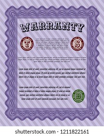 Violet Warranty. Printer friendly. Elegant design. Vector illustration. 
