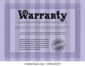 Violet Warranty. Printer friendly. Elegant design. Vector illustration. 