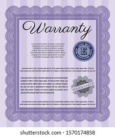Violet Warranty. Printer friendly. Retro design. Detailed. 