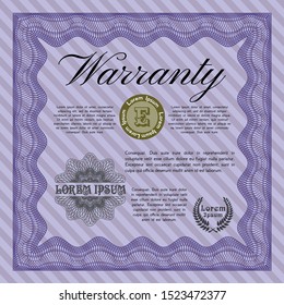 Violet Warranty. Retro design. Vector illustration. With great quality guilloche pattern. 