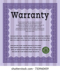 Violet Warranty. Sophisticated design. With complex background. Detailed. 