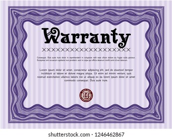 Violet Warranty template. Artistry design. Customizable, Easy to edit and change colors. With guilloche pattern and background. 