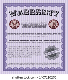Violet Warranty template. With background. Customizable, Easy to edit and change colors. Money style design. 