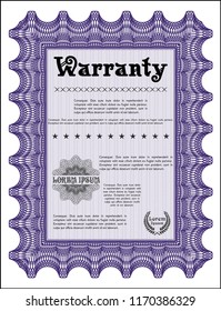 Violet Warranty template. With background. Detailed. Cordial design. 