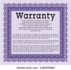 Violet Warranty template. With background. Vector illustration. Modern design. 