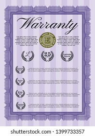 Violet Warranty template. With background. Vector illustration. Money design. 