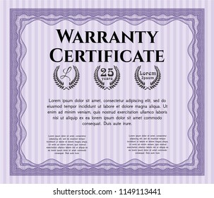 Violet Warranty template. Complex background. Detailed. Sophisticated design. 