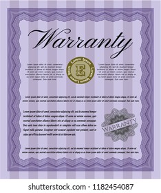 Violet Warranty template. With complex background. Money Pattern design. Detailed. 