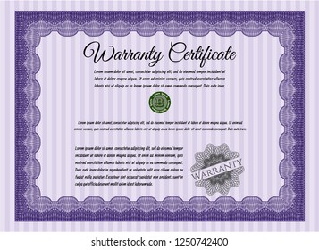 Violet Warranty template. With complex background. Vector illustration. Money style design. 