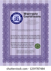 Violet Warranty template. With complex background. Good design. Customizable, Easy to edit and change colors. 
