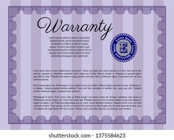 Violet Warranty template. Complex background. Excellent design. Customizable, Easy to edit and change colors. 