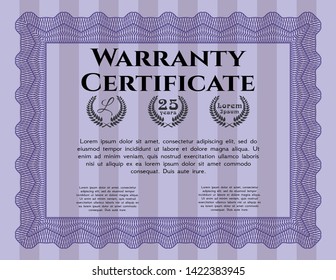 Violet Warranty template. With complex background. Customizable, Easy to edit and change colors. Money style design. 
