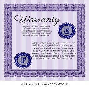 Violet Warranty template. With complex linear background. Vector illustration. Retro design. 