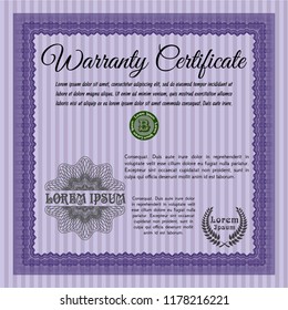 Violet Warranty template. With complex linear background. Vector illustration. Lovely design. 
