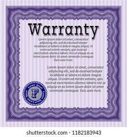 Violet Warranty template. With complex linear background. Nice design. Detailed. 