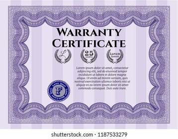 Violet Warranty template. With complex linear background. Customizable, Easy to edit and change colors. Lovely design. 